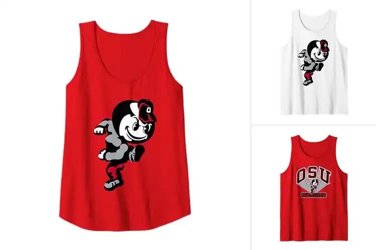 Detailed view of Best Brutus Red Ohio State Tanks: Bold Style for True Fans