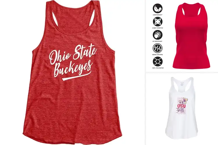 Detailed view of Best Buckeyes Women’s Tank Tops: Bold, Comfortable Fan Gear